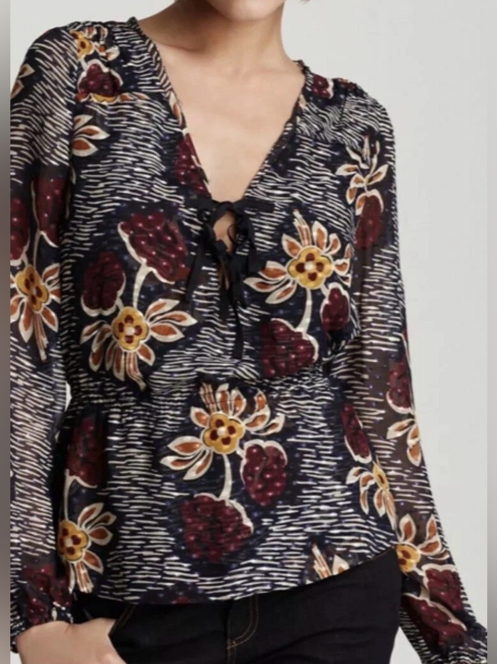 Tory Burch Silk Cinch Waist Floral Top